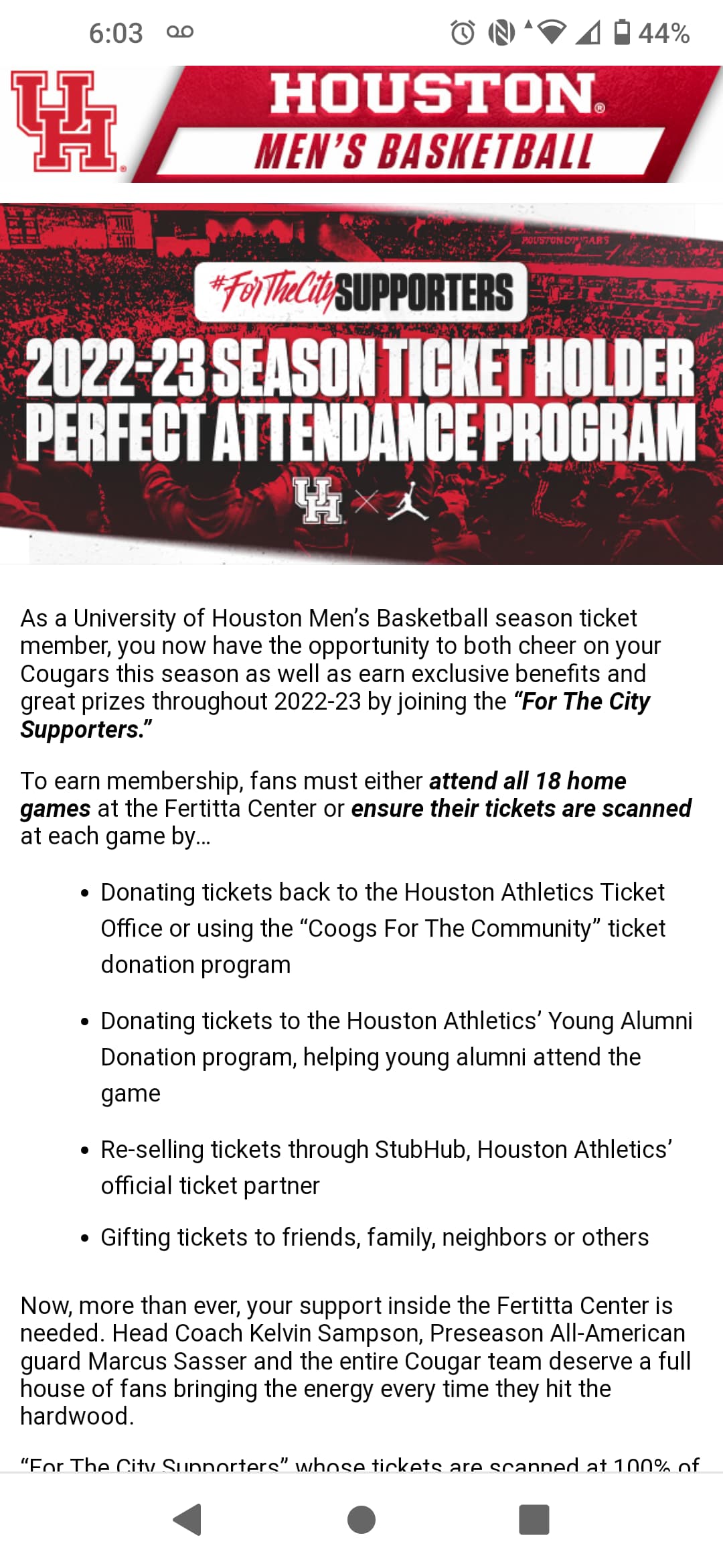 2022-23 Houston Cougars Season Tickets Available Now - University of  Houston Athletics